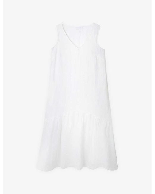 The White Company White The Company V-neck Curved-hem Linen Maxi Dress