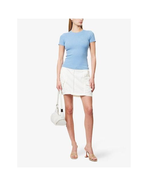GOOD AMERICAN White Twill Drawstring Cotton-Poplin Mini Skirt