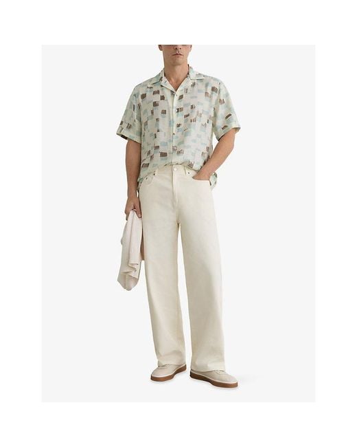 Reiss White Vespucci Brushstroke-Print Cotton Shirt for men