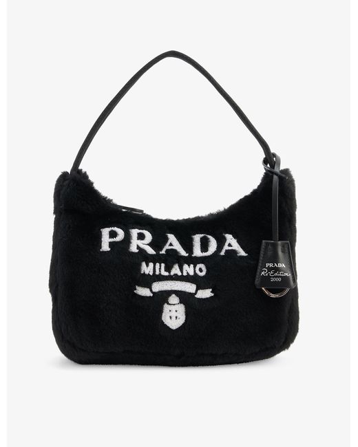 Prada Reedition 2000 Branded Shearling Shoulder Bag in Black Lyst UK