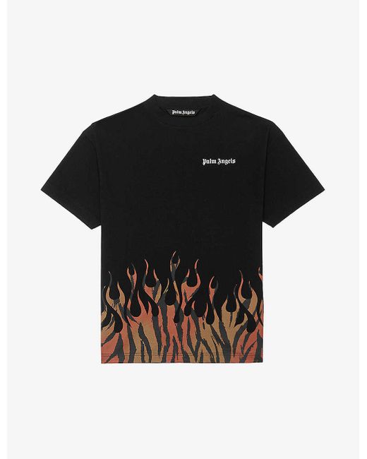 Palm Angels Black Flame-print Cotton-jersey T-shirt for men
