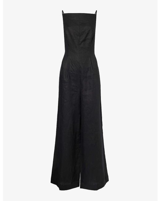 Reformation Black Ciara Wide-leg Linen Jumpsuit