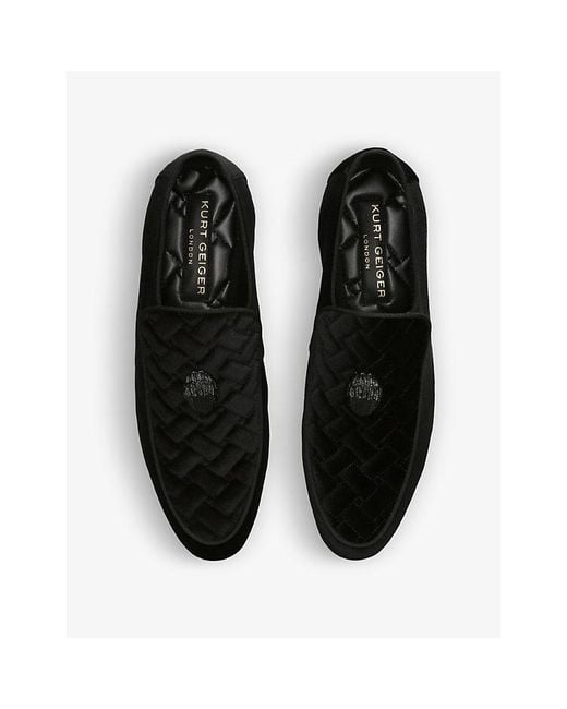Kurt Geiger Black Hugh Eagle-Embellished Quilted Velvet Loafers for men