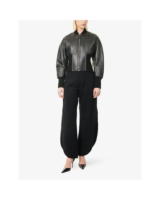 Alaïa Black Cinched Leather Bomber Jacket
