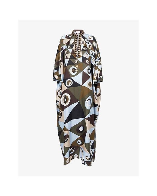 Emilio Pucci White Occhi Printed Silk Kaftan