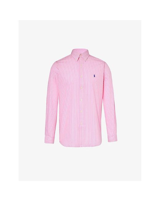Polo Ralph Lauren Pink Logo-embroidered Striped Stretch-cotton Shirt for men