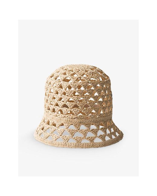 Prada Natural Brand-embroidered Cut-out Woven Bucket Hat