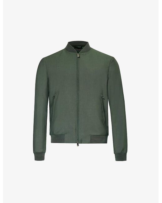 Corneliani Green Stand-collar Ribbed-trim Wool Bomber Jacket for men