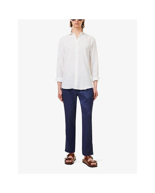 Frescobol Carioca White Antonio Long-sleeved Regular-fit Linen Shirt for men