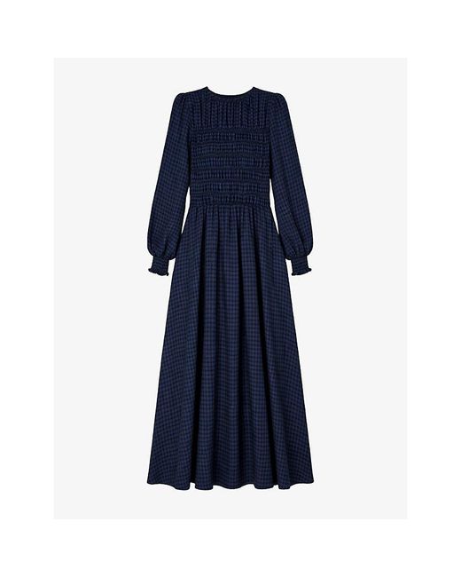 Ro&zo Blue Checked Shirred-Bodice Woven Maxi Dress