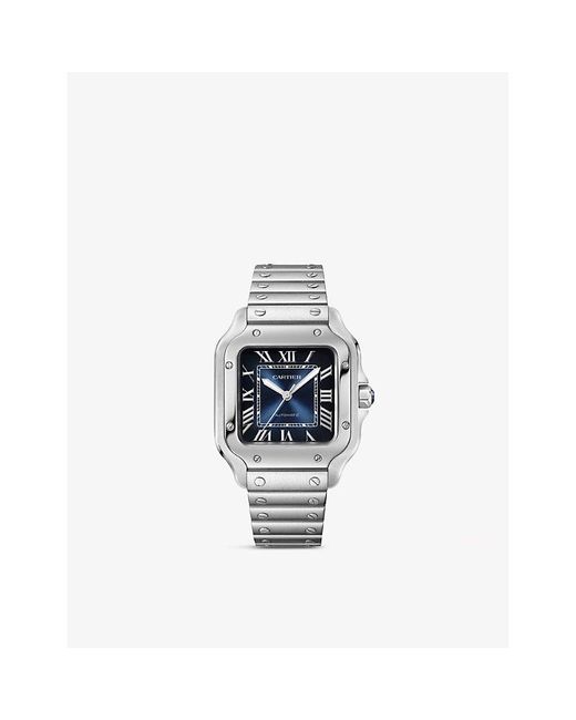 Cartier Blue Crwssa0073 Santos-dumont Medium Model Stainless-steel Automatic Watch