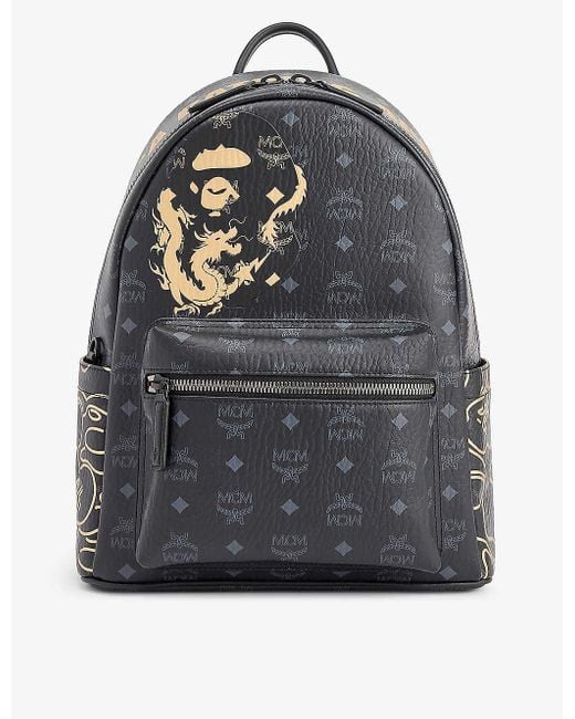 MCM Gray X A Bathing Ape Stark Faux-leather Backpack for men