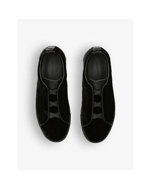 Zegna Black Triple Stitch Velvet And Leather Low-top Trainers for men