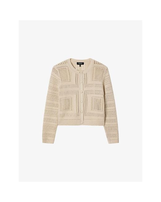 Whistles Natural Crochet-Detail Relaxed-Fit Cotton-Knit Cardigan
