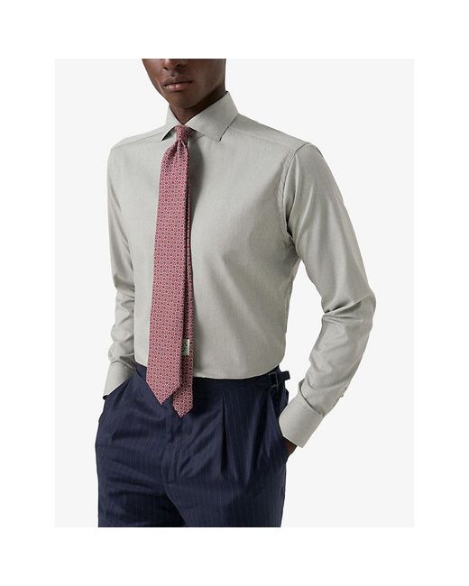 Eton of Sweden Gray Contemporary-Fit Long-Sleeved Cotton-Twill Shirt for men