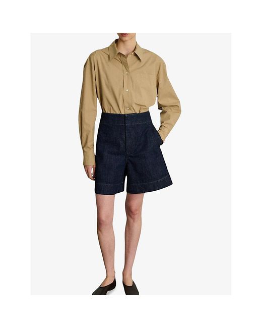 Soeur Blue Emile Wide-Leg High-Rise Denim Shorts