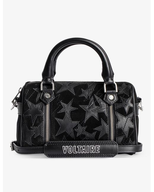 Zadig & Voltaire Black Sunny Xs Star-embroidered Suede Bowling Bag