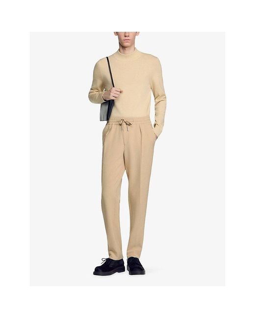 Sandro Natural Drawstring-Waist Straight-Leg Woven Trousers for men