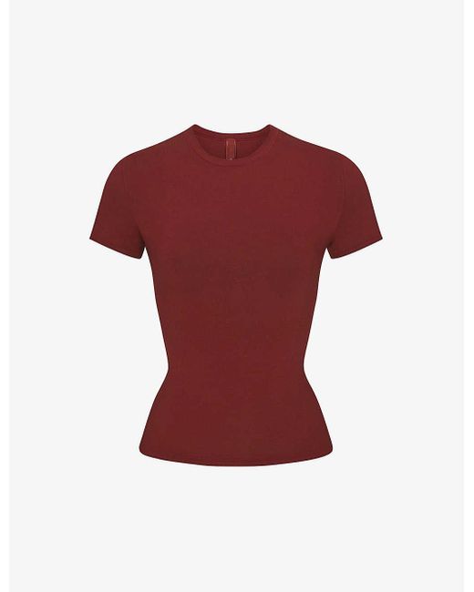 Skims Red Round-neck Fitted Stretch-cotton T-shirt