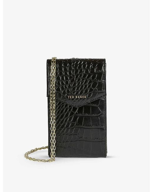 Ted Baker Womens Black Kaaira Brand-embellished Croc-embossed Patent-leather Phone Pouch 1 Size