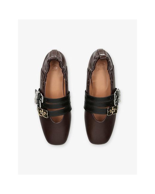 Ganni Black Sue Triple Leather Ballet Pumps
