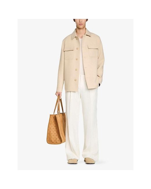 Sandro Natural Patch-Pocket Relaxed-Fit Woven Overshirt for men