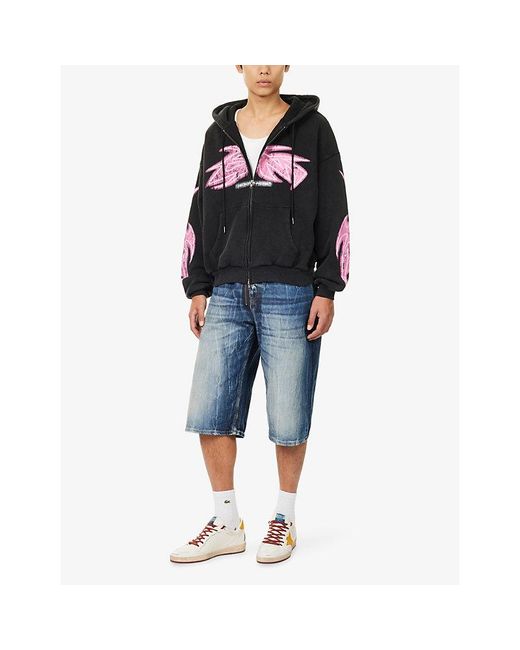 GODMADE Black Vivid-Print Zipped Cotton-Jersey Hoody for men