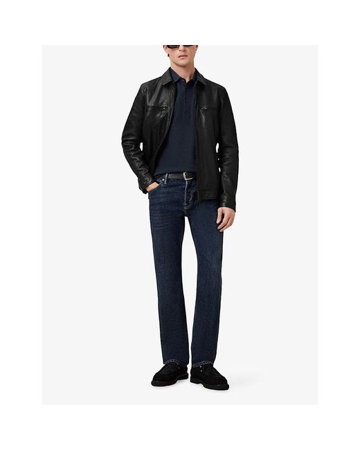 AllSaints Blue Reform Logo-Embroidered Cotton-Piqué Polo Shirt for men