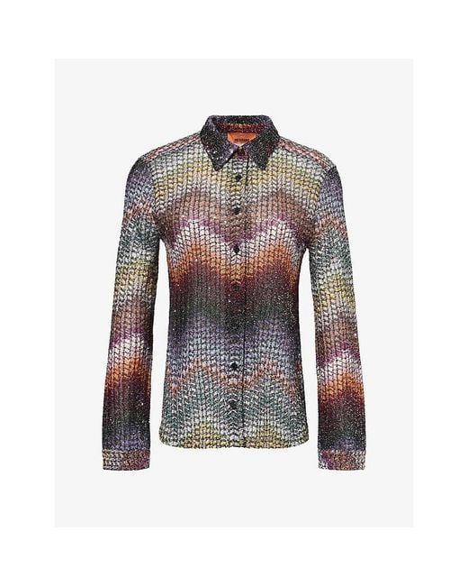 Missoni Multicolor Long-Sleeve Metallic-Knit Shirt