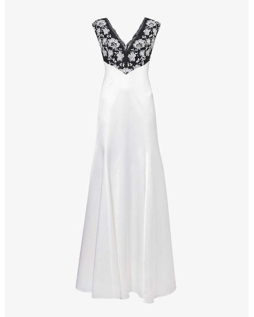 Huishan Zhang White Yvonne Bead-embellished Wool-blend Gown