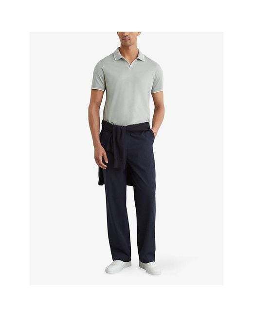 Reiss Gray Nico Air-Water Tipped Cotton Polo Shirt for men