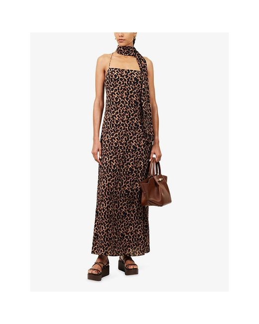 Away That Day Brown St Tropez Leopard-Print Woven Maxi Dress