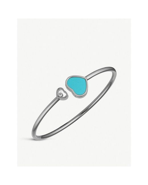 Chopard Blue Happy Hearts 18ct White-gold, Turquoise And Diamond Bangle Bracelet