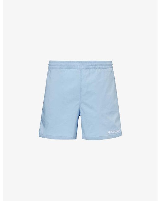 Represent Blue Brand-embroidered Regular-fit Cotton-blend Shorts for men