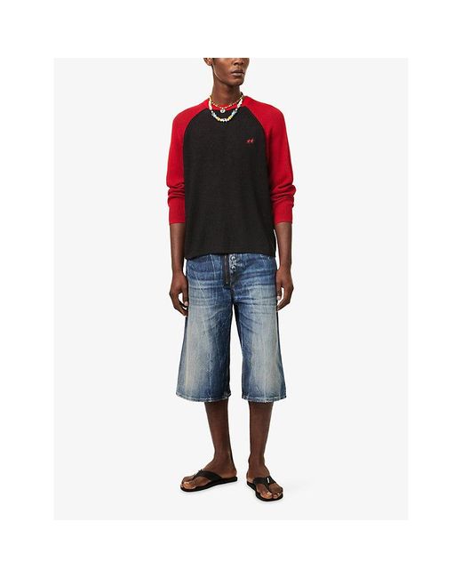 Twojeys Red Colour-Block Rib-Knit Cotton-Blend Jumper for men