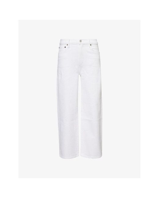 Agolde White Harper Cropped High-Rise Stretch-Denim Jeans