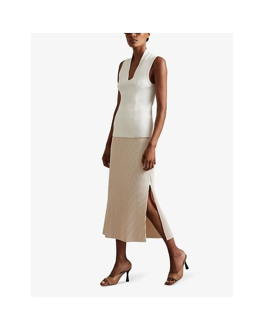 【海外限定】REISSスカート☆Pippa pleated stretch-jersey midi Reiss Pippa Pleated Stretch-Jersey Midi Skirt in Natural | Lyst