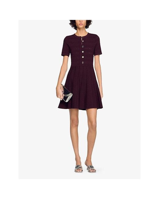 Sandro Red Short-Sleeved Slim-Fit Knitted Mini Dress