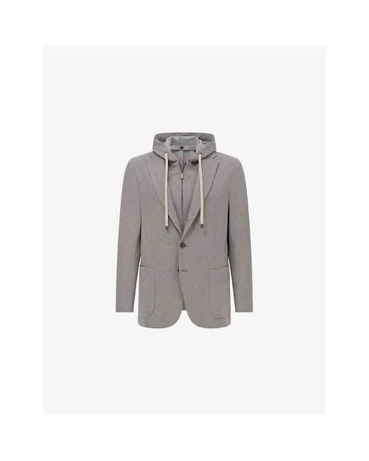 Boggi Gray Removable-Hood Single-Breasted Stretch-Jersey Blazer for men