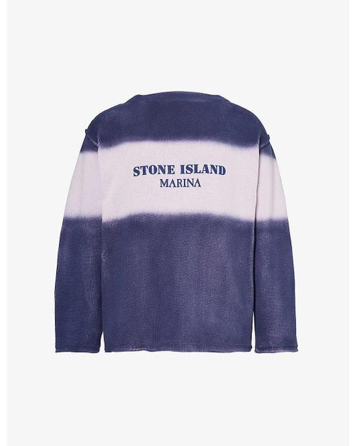 Stone Island Blue Marina Branded-print Cotton-knit Jumper for men