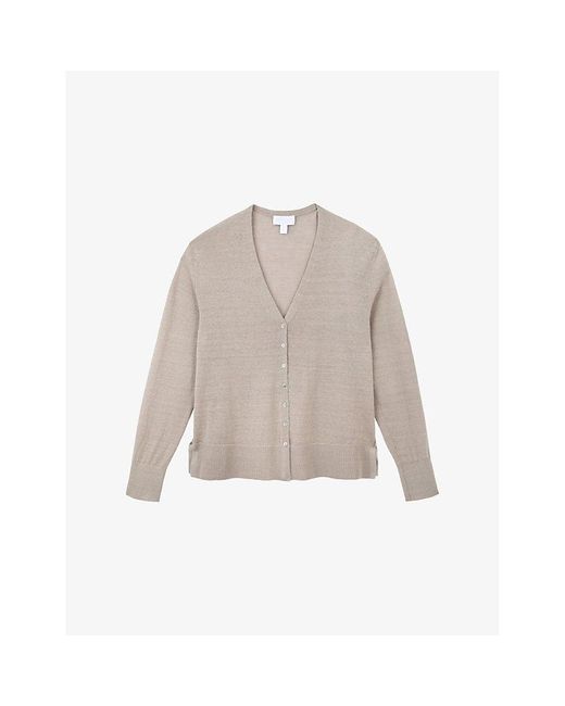The White Company Natural V-Neck Button-Down Linen-Blend Cardigan