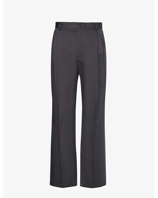 Loewe Gray Pleated Straight-leg Cotton-twill Trousers for men