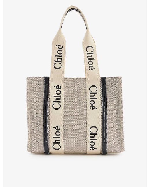 Chloé Woody Medium Linen Tote Bag in Natural | Lyst