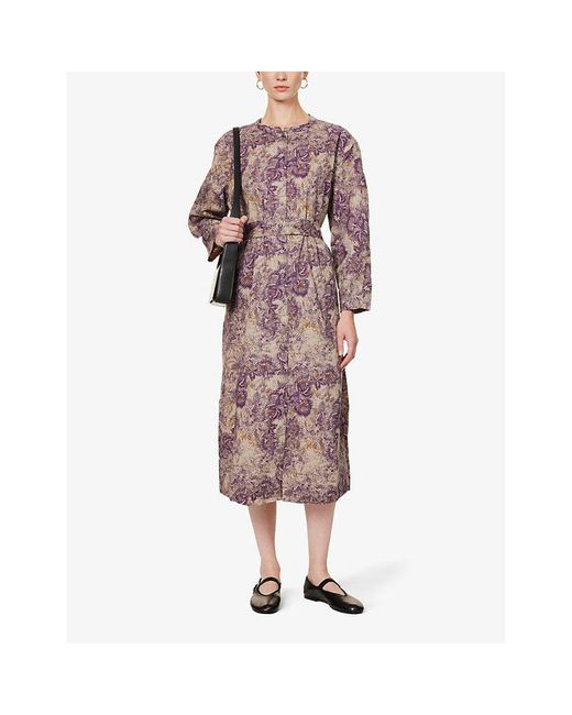 Soeur Pink Veena Round-neck Graphic-pattern Cotton Midi Dress