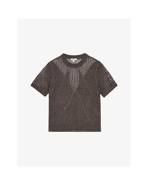 Reiss Gray Tamsin Short-Sleeved Knitted Top