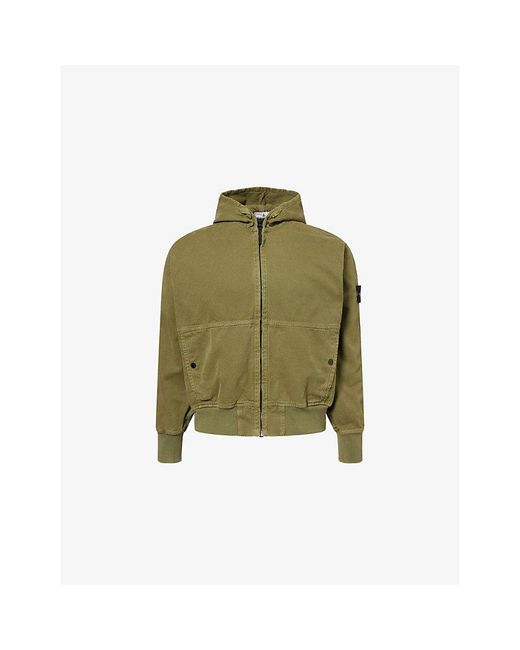 Stone Island Green Panama Hooded Zip-Up Cotton Jacket for men