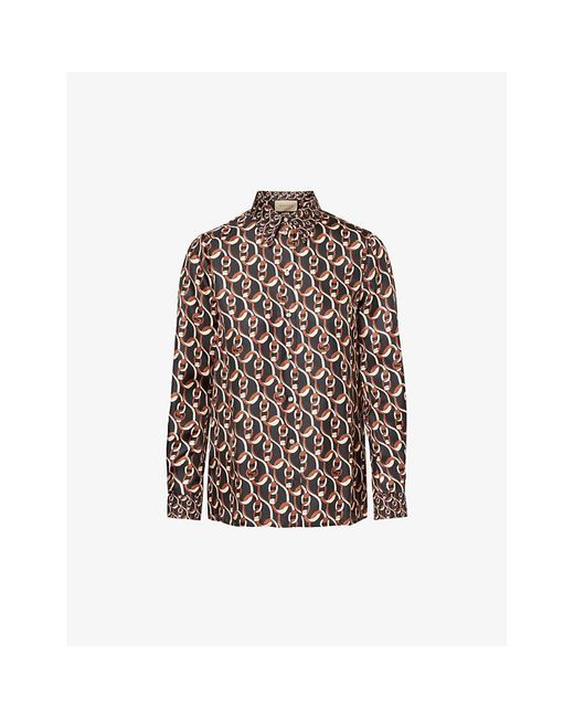 Gucci Multicolor Brand-pattern Collared Silk Shirt