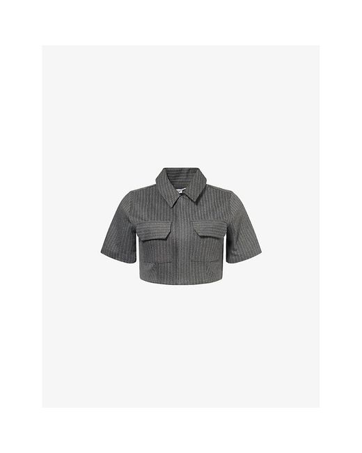 GOOD AMERICAN Gray Soft Stretch Ponte Pinstripe Stretch-Woven Crop Top