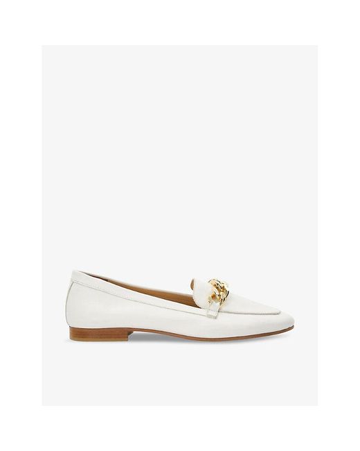 Dune White Goldsmith Curb-chain Leather Loafers