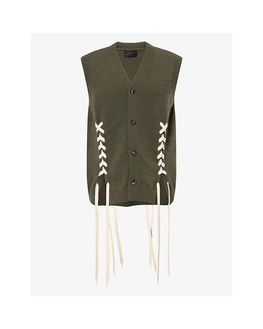 Simone Rocha Green Lace-Up V-Neck Merino Wool-Blend Vest for men